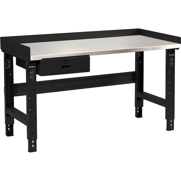 Global Industrial 60 x 30 Adj Height Workbench w/Drawer, Black- Stainless Steel Square Top 239125ABK - main